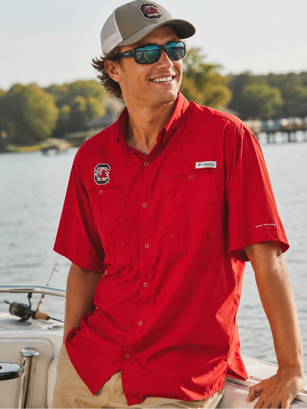 Columbia PFG Omni-Shade Men’s Size XL Red USC Gamecocks Fishing Shirt Vented EUC